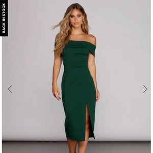 Windsor- Dark green off the shoulder dress